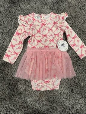 Baby Girls Pink Tulle One-Piece Bodysuit - Princess Print
